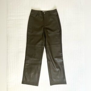 Olive straight leg faux leather pants